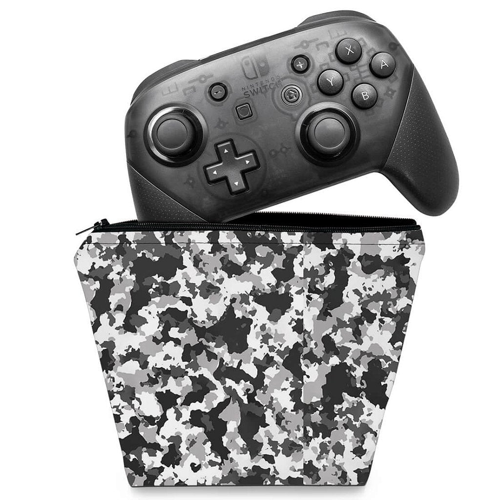 Capa Case Nintendo Switch Pro Controle - Camuflada Cinza