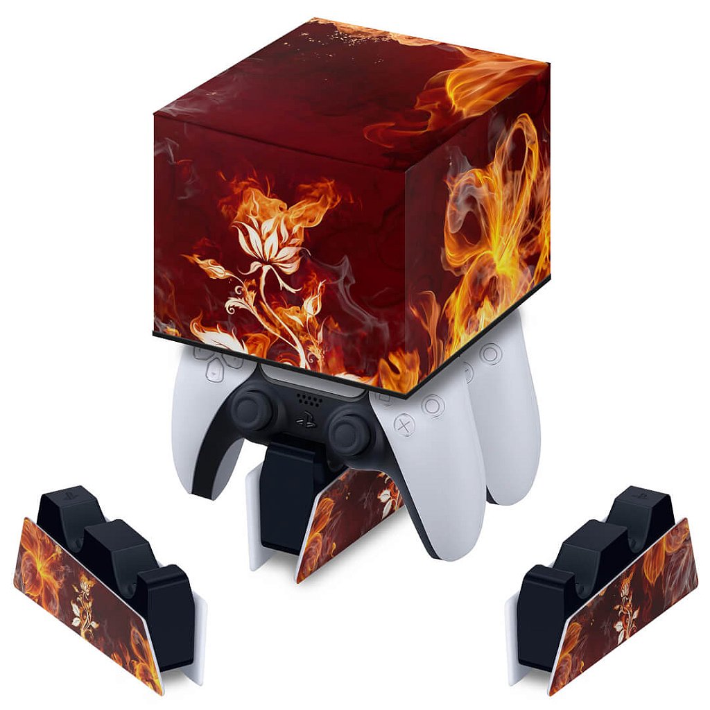 Capa PS5 Base de Carregamento Controle - Fire Flower