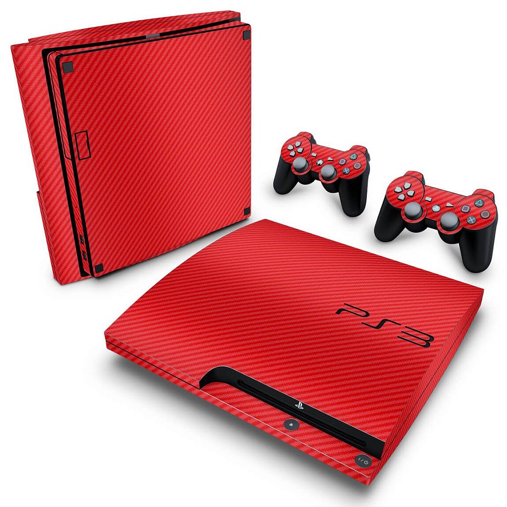 Skin Anti-Rage PS3 Slim - Fibra de Carbono Vermelho