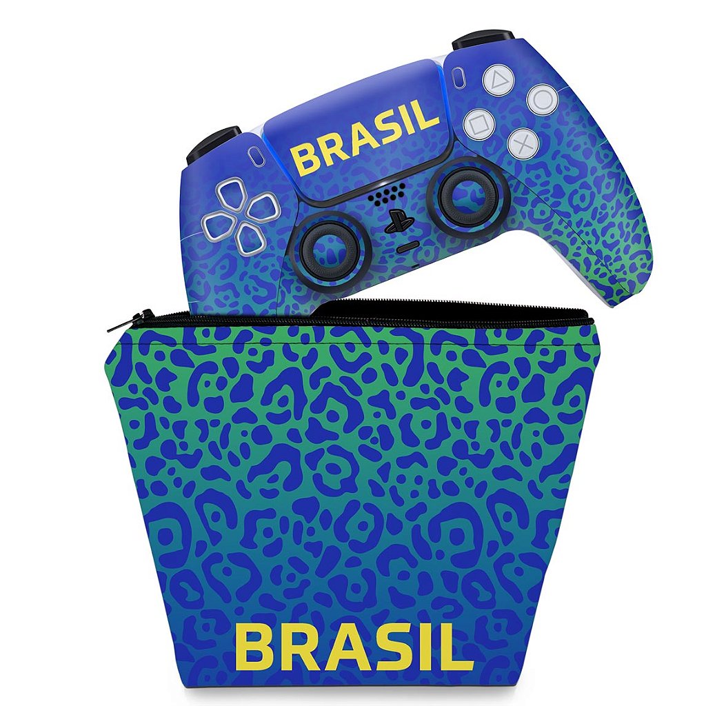 KIT Capa Case e Skin Anti-Rage PS5 Controle - Brasil - Pop Arte Skins