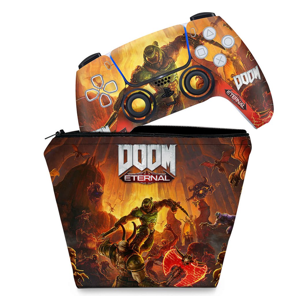 KIT Capa Case e Skin Anti-Rage PS5 Controle - Doom Eternal - Pop Arte Skins