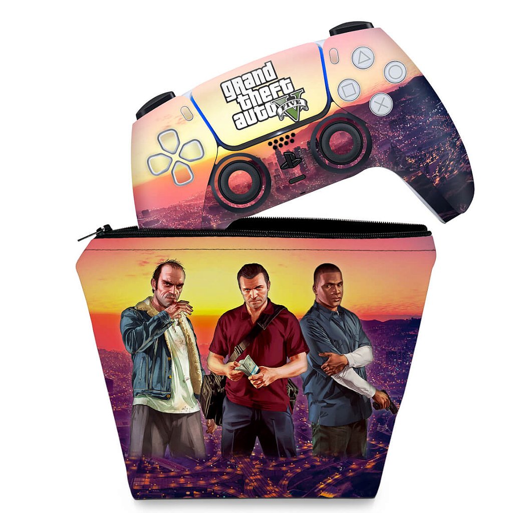 KIT Capa Case e Skin Anti-Rage PS5 Controle - GTA V - Pop Arte Skins