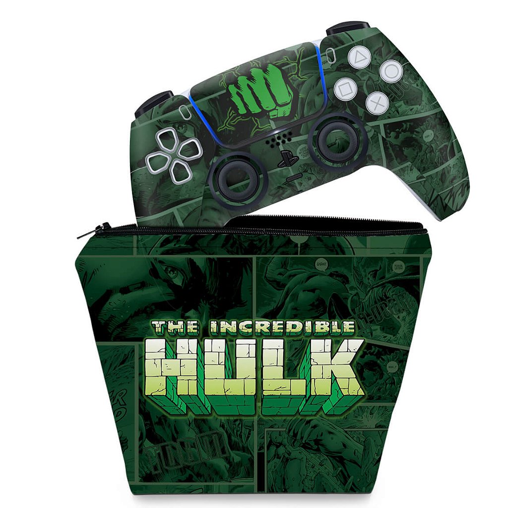 KIT Capa Case e Skin Anti-Rage PS5 Controle - Hulk Comics - Pop Arte Skins