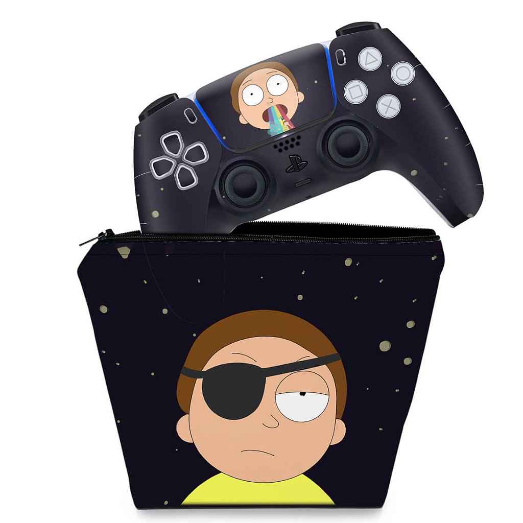 KIT Capa Case e Skin Anti-Rage PS5 Controle - Morty Rick And Morty - Pop Arte Skins