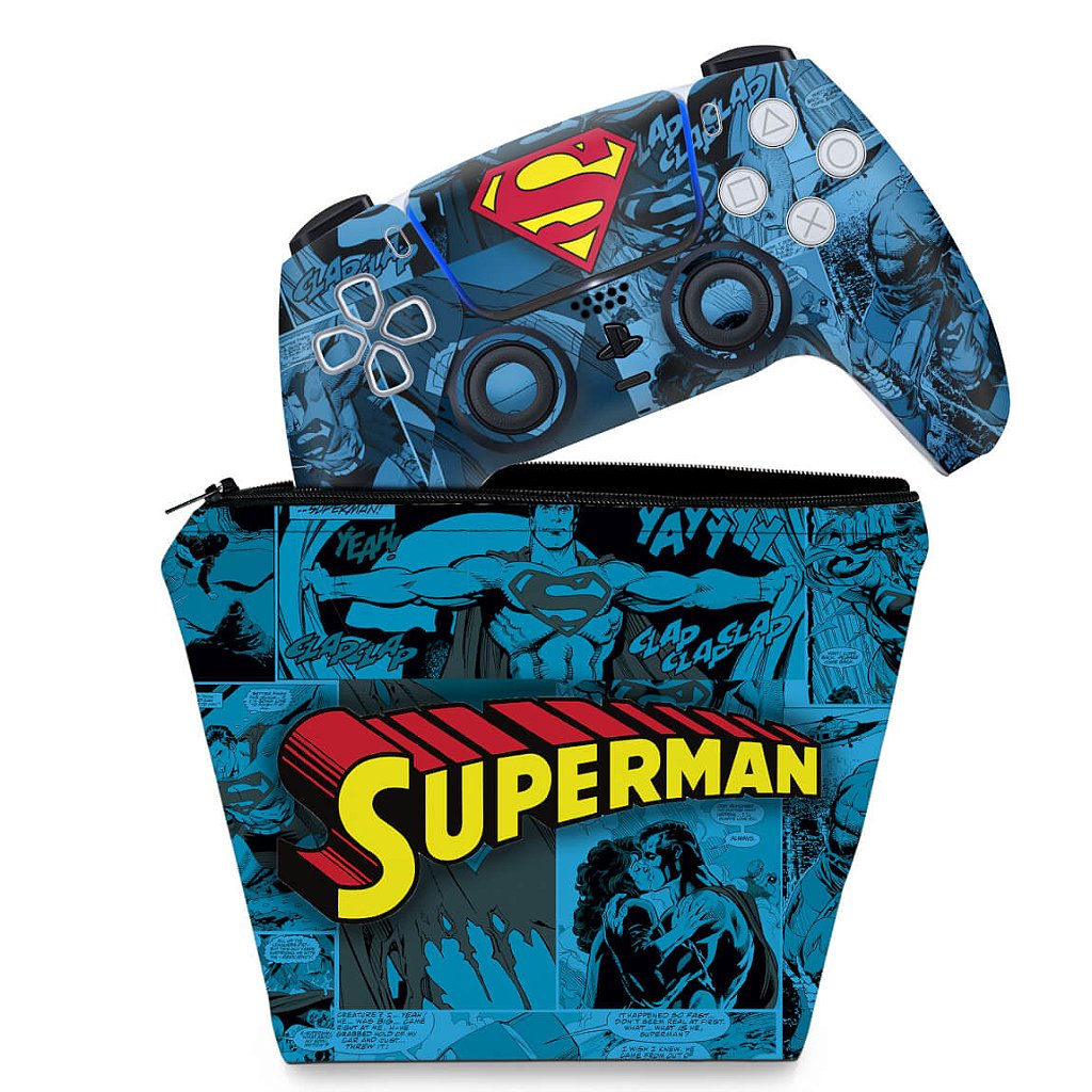 KIT Capa Case e Skin Anti-Rage PS5 Controle - Superman Comics - Pop Arte Skins