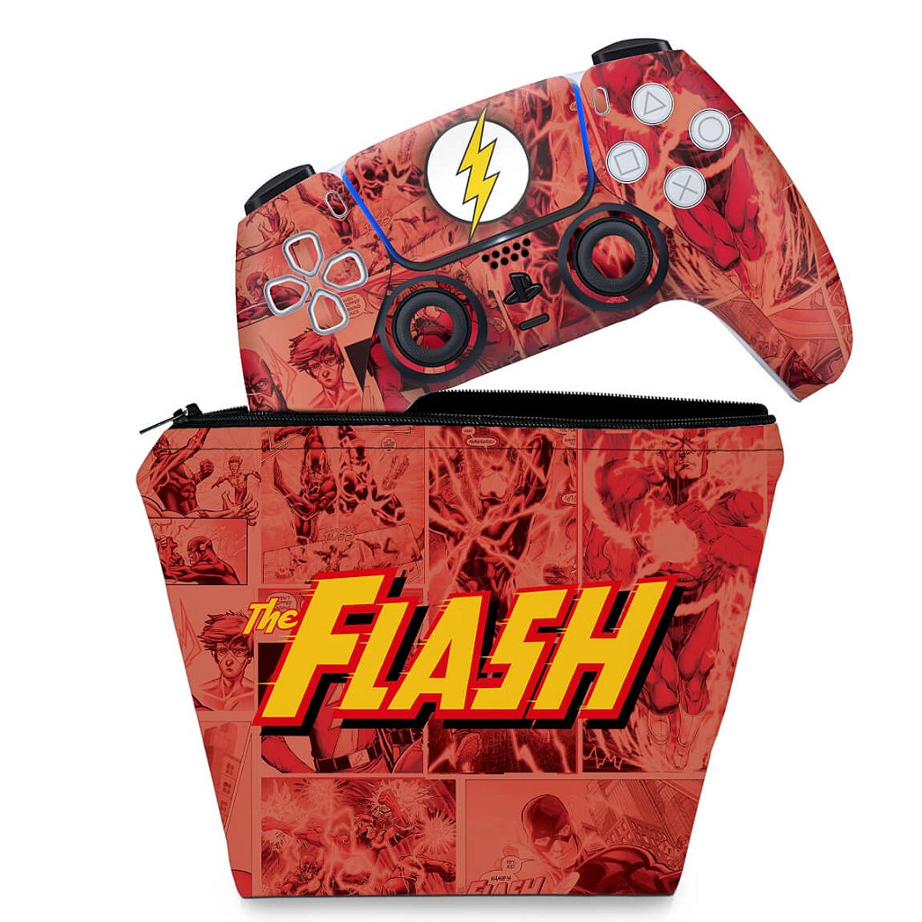 KIT Capa Case e Skin Anti-Rage PS5 Controle - The Flash Comics - Pop Arte Skins