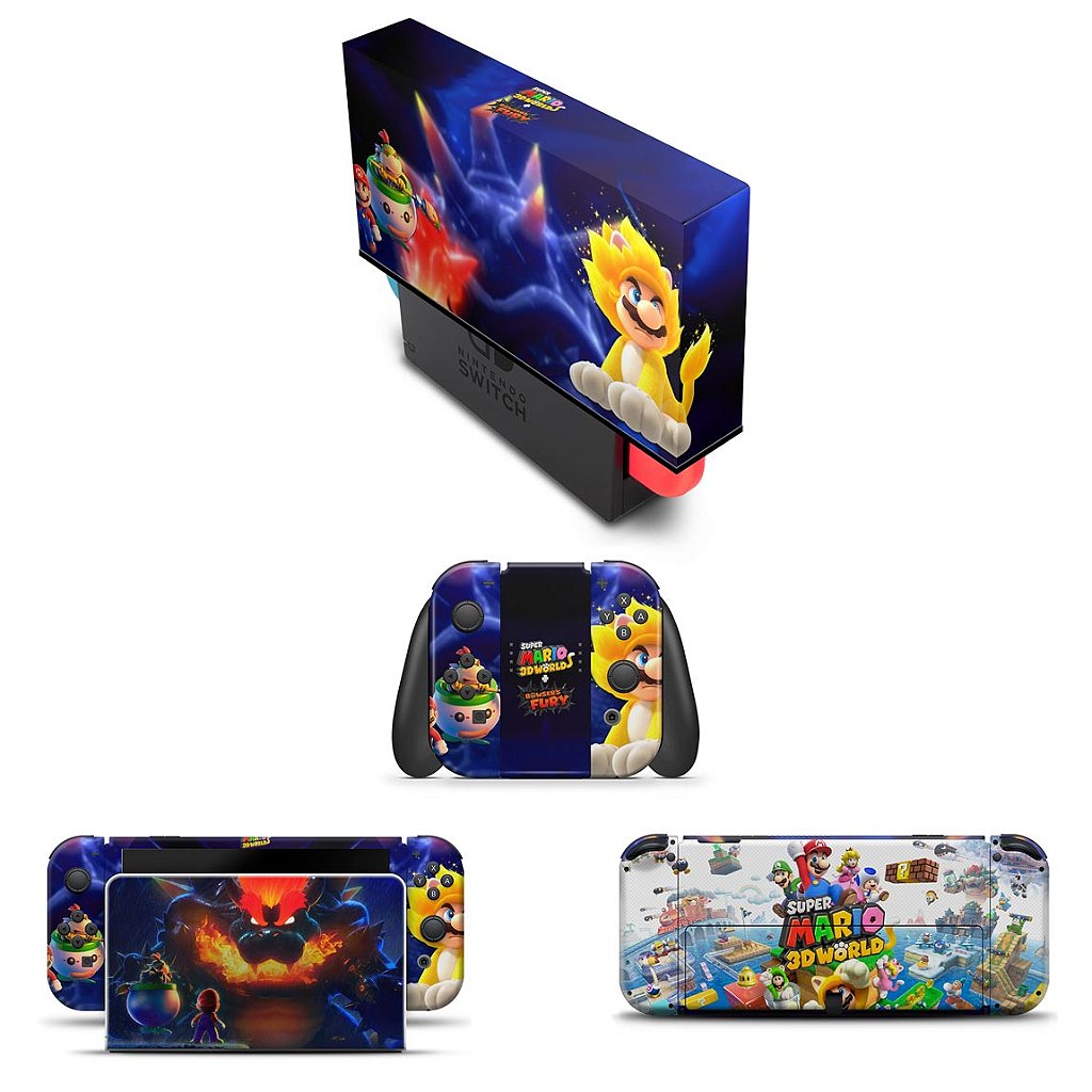 KIT Capa Anti Poeira e Skin Anti-Rage Nintendo Switch 1 Oled - Bowser s Fury