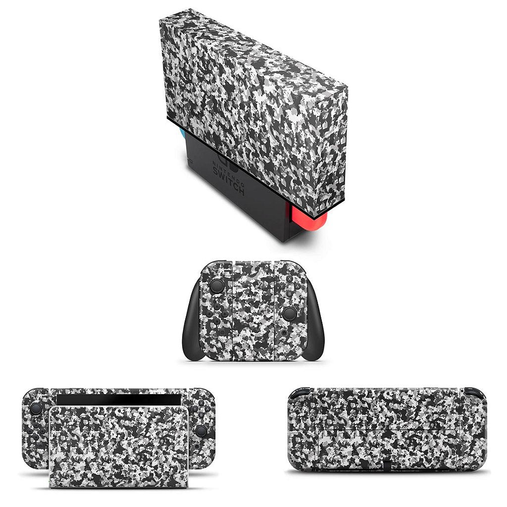 KIT Capa Anti Poeira e Skin Anti-Rage Nintendo Switch 1 Oled - Camuflada Cinza