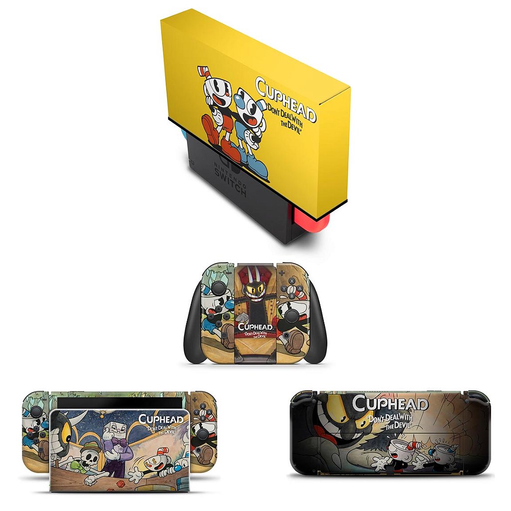 KIT Capa Anti Poeira e Skin Anti-Rage Nintendo Switch 1 Oled - Cuphead