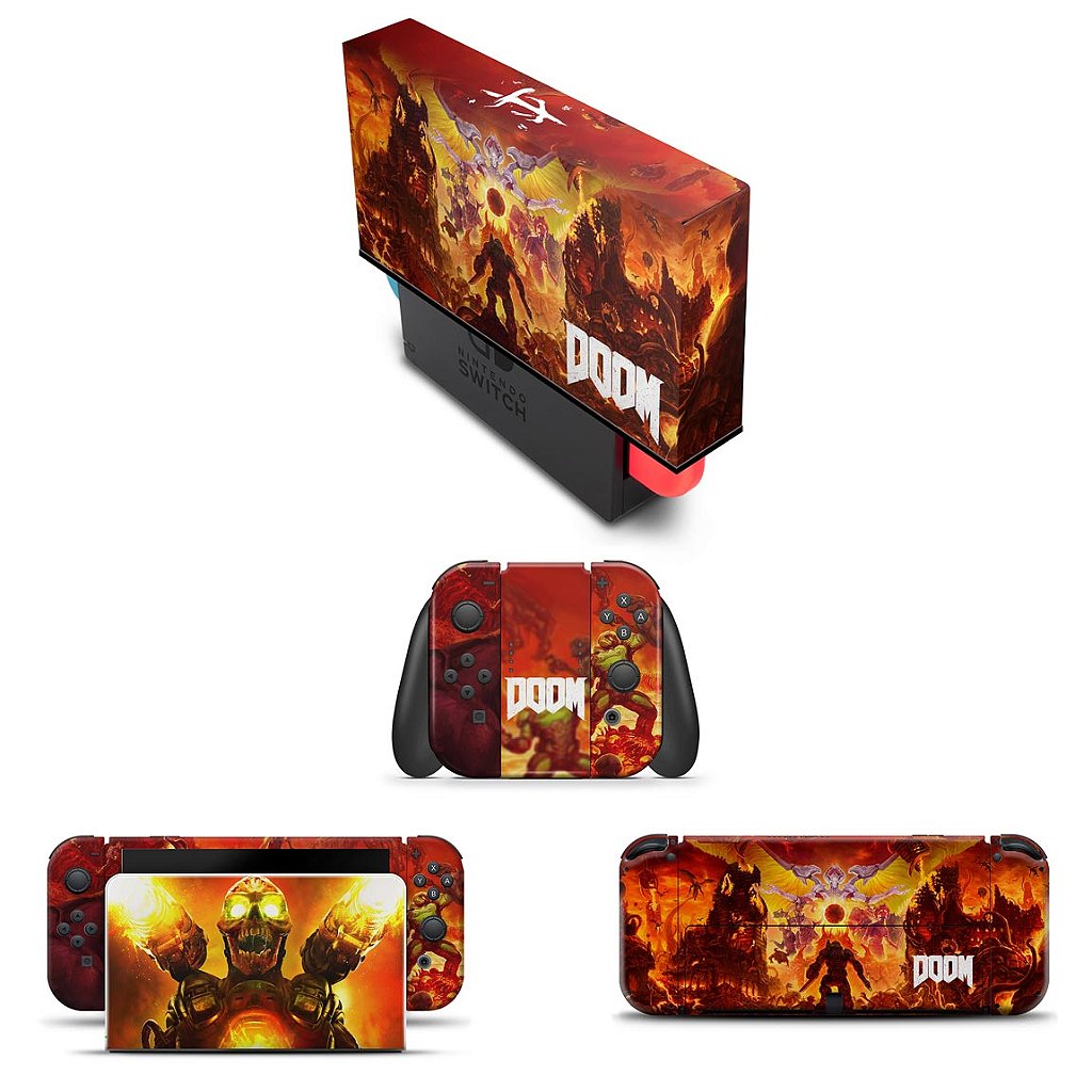 KIT Capa Anti Poeira e Skin Anti-Rage Nintendo Switch 1 Oled - Doom
