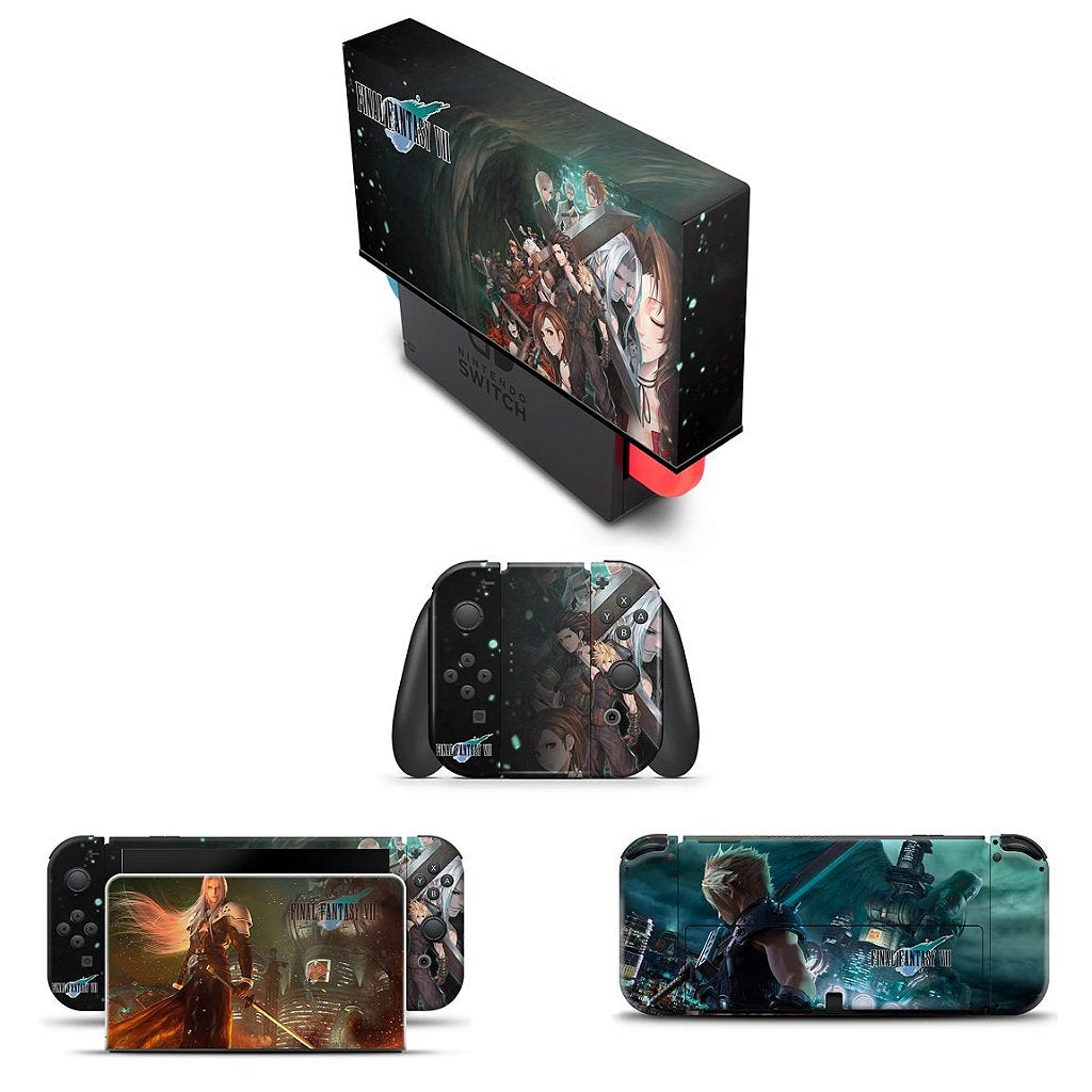 KIT Capa Anti Poeira e Skin Anti-Rage Nintendo Switch 1 Oled - Final Fantasy Vii: Remake