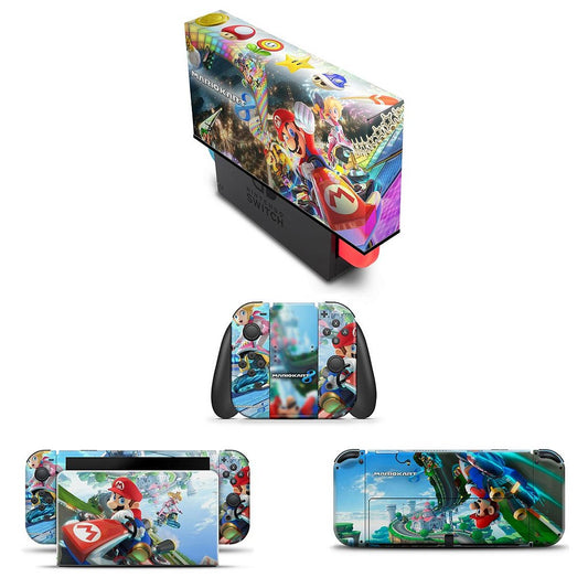 KIT Capa Anti Poeira e Skin Anti-Rage Nintendo Switch 1 Oled - Mario Kart 8