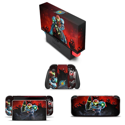 KIT Capa Anti Poeira e Skin Anti-Rage Nintendo Switch 1 Oled - Metroid Dread