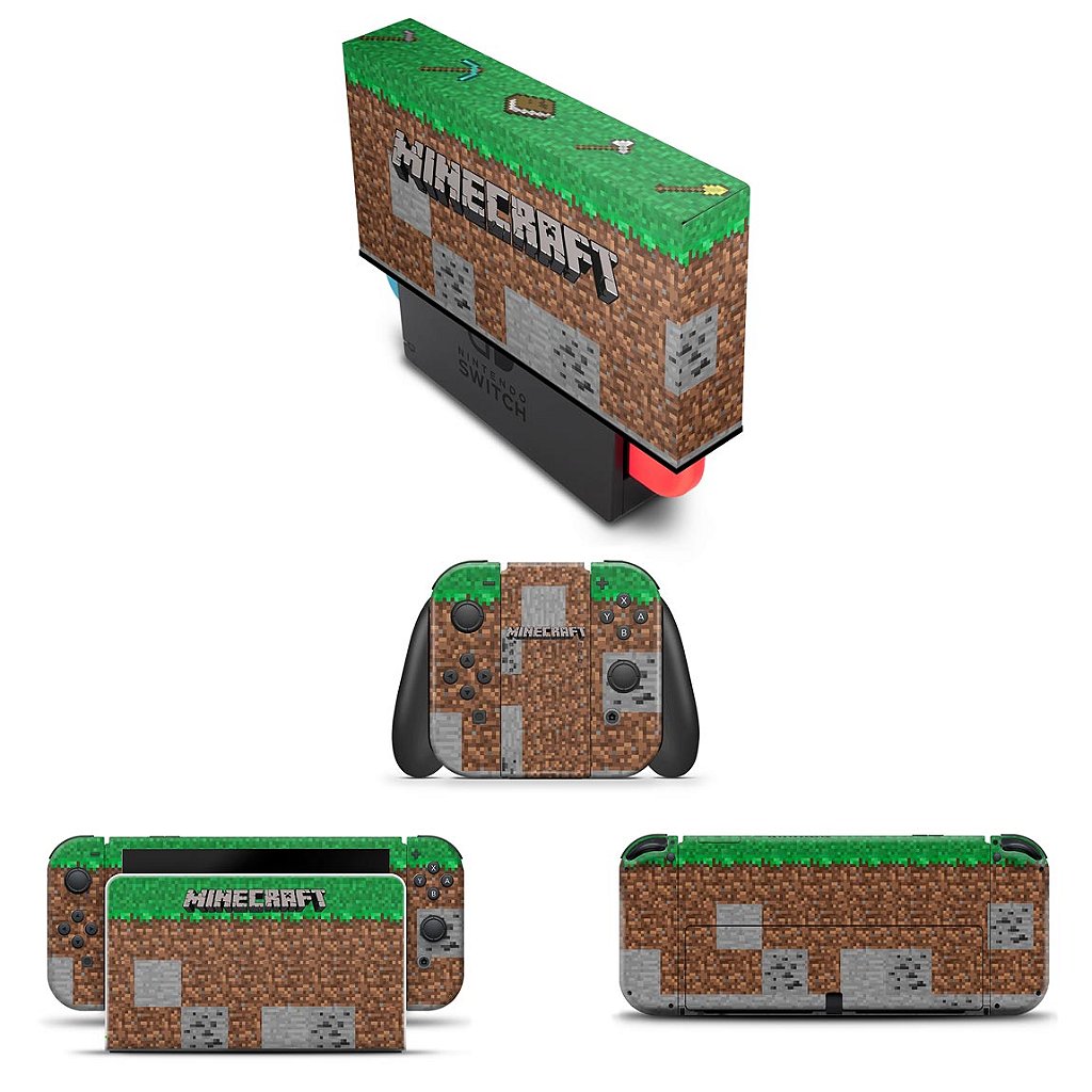 KIT Capa Anti Poeira e Skin Anti-Rage Nintendo Switch 1 Oled - Minecraft