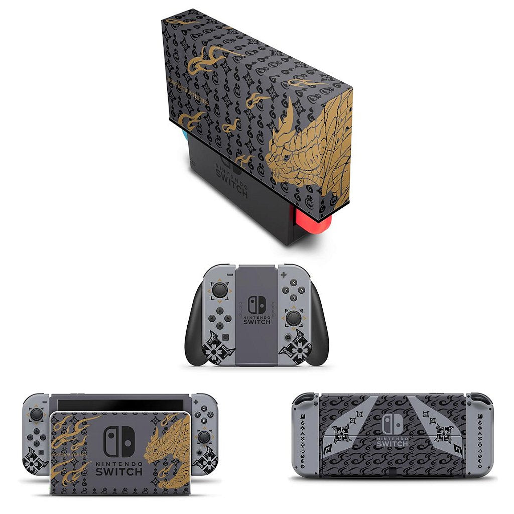 KIT Capa Anti Poeira e Skin Anti-Rage Nintendo Switch 1 Oled - Monster Hunter Rise