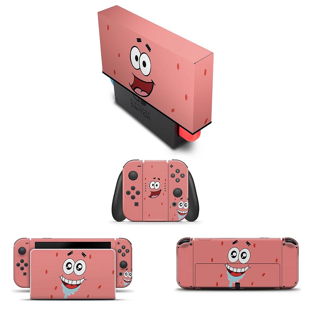 KIT Capa Anti Poeira e Skin Anti-Rage Nintendo Switch 1 Oled - Patrick Bob Esponja
