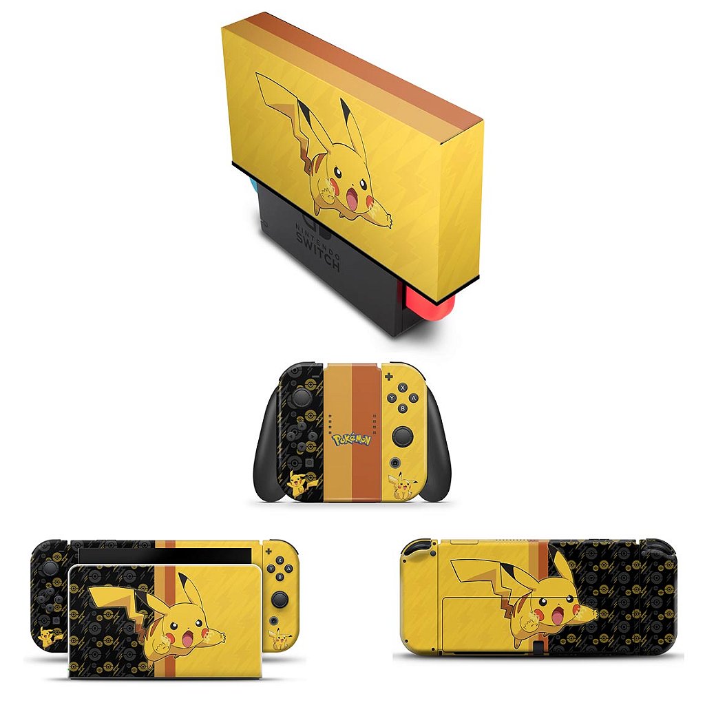 KIT Capa Anti Poeira e Skin Anti-Rage Nintendo Switch 1 Oled - Pikachu Pokemon