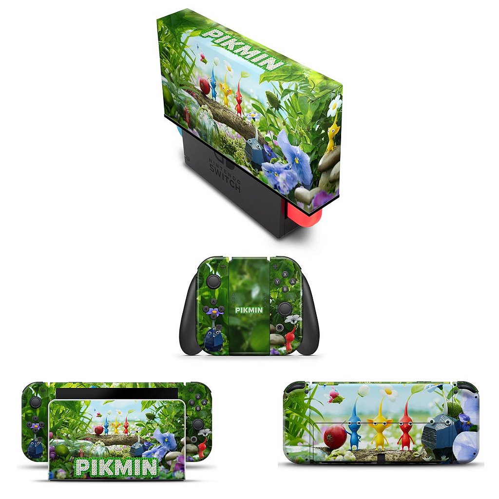 KIT Capa Anti Poeira e Skin Anti-Rage Nintendo Switch 1 Oled - Pikmin