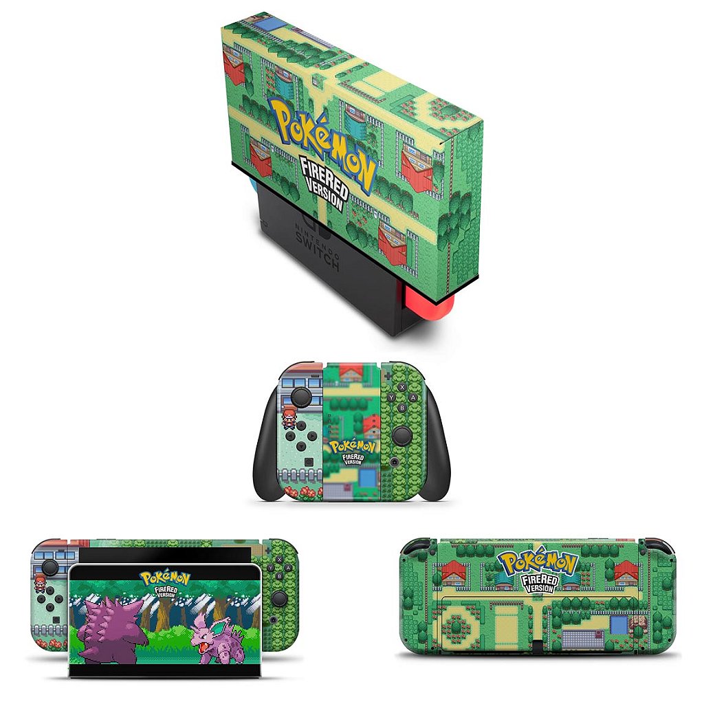 KIT Capa Anti Poeira e Skin Anti-Rage Nintendo Switch 1 Oled - Pokemon Firered