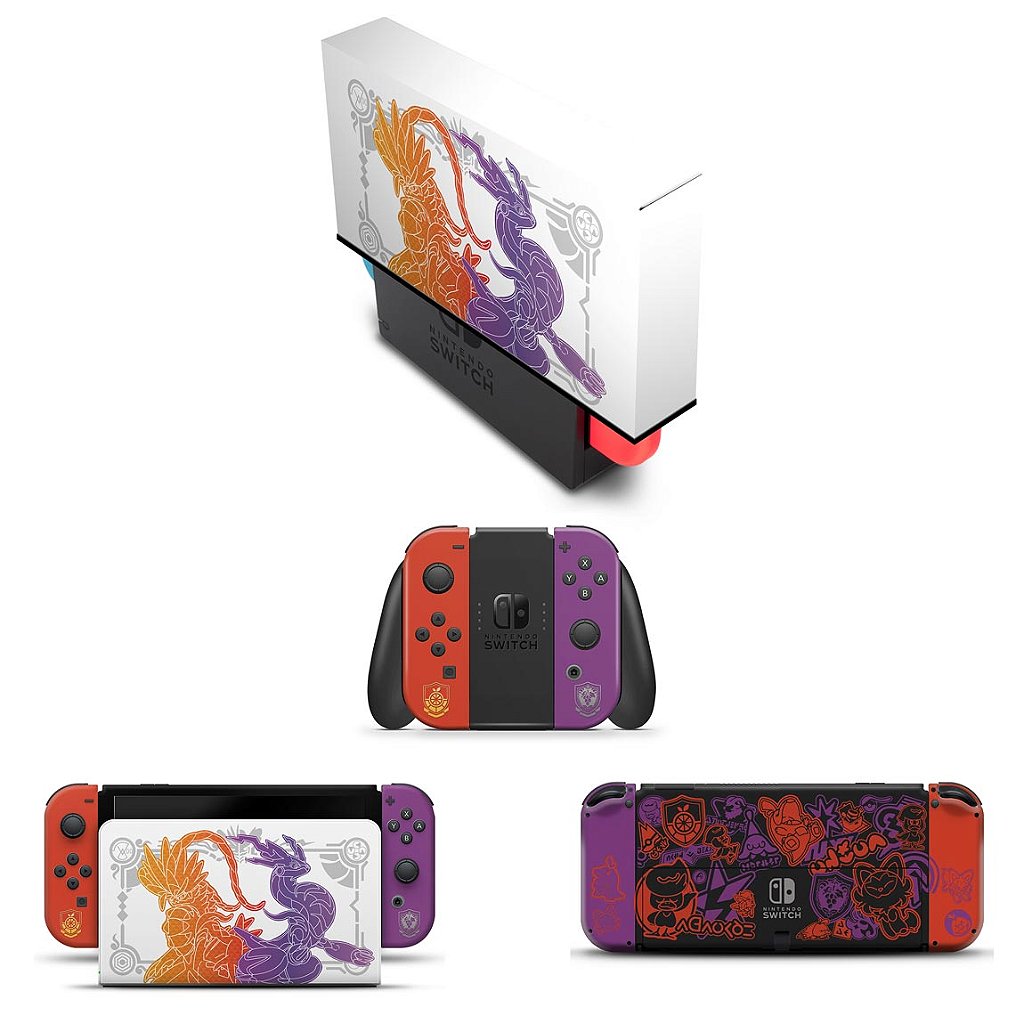 KIT Capa Anti Poeira e Skin Anti-Rage Nintendo Switch 1 Oled - Pokémon Scarlet e Violet