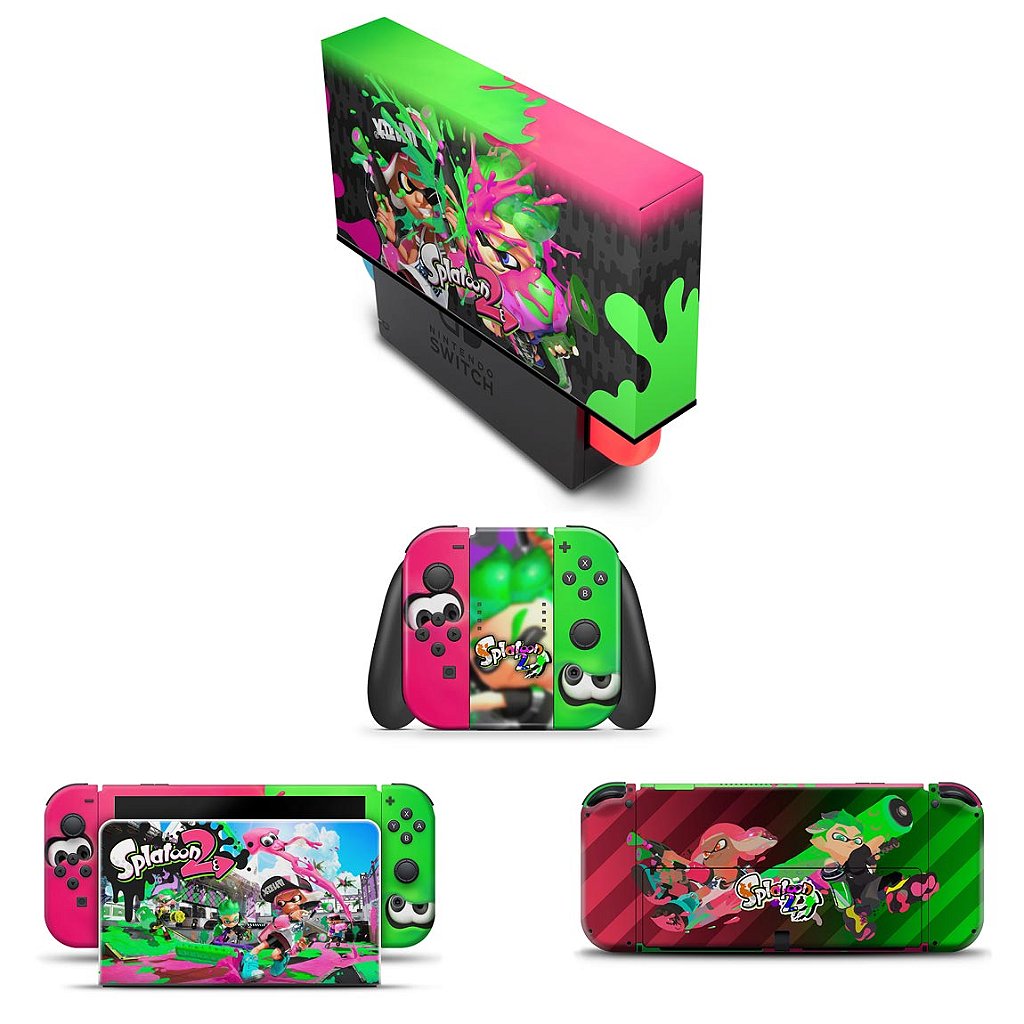 KIT Capa Anti Poeira e Skin Anti-Rage Nintendo Switch 1 Oled - Splatoon 2