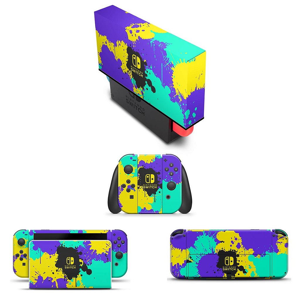 KIT Capa Anti Poeira e Skin Anti-Rage Nintendo Switch 1 Oled - Splatoon 3