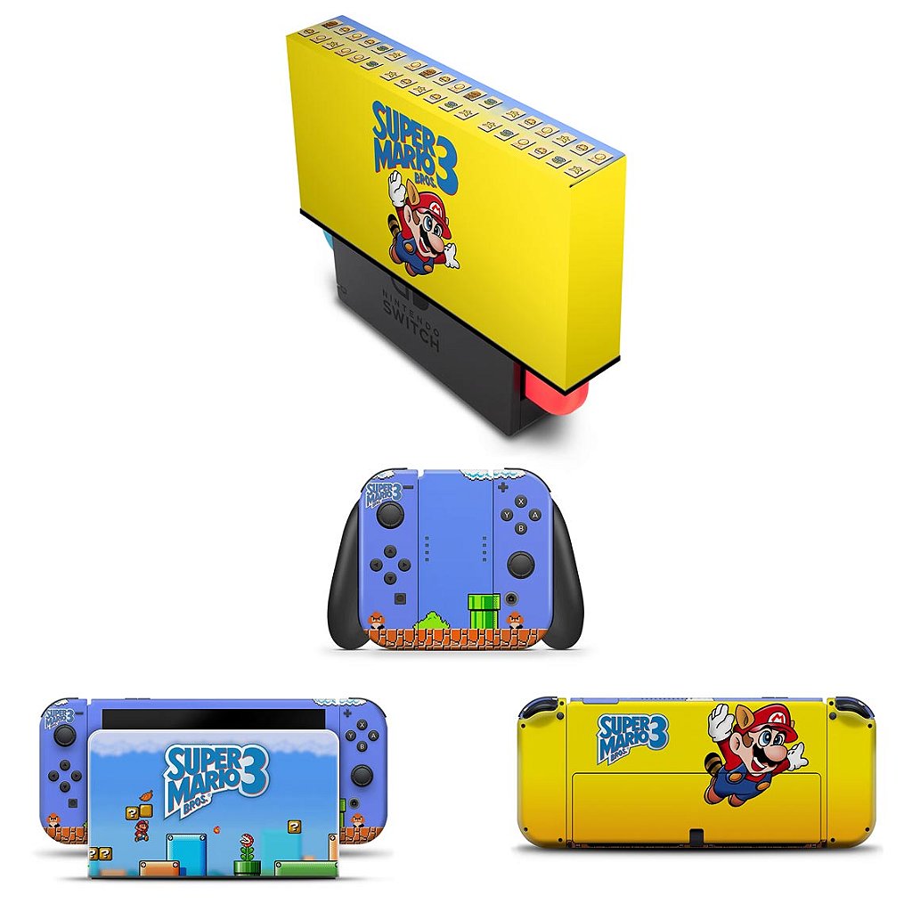 KIT Capa Anti Poeira e Skin Anti-Rage Nintendo Switch 1 Oled - Super Mario Bros 3