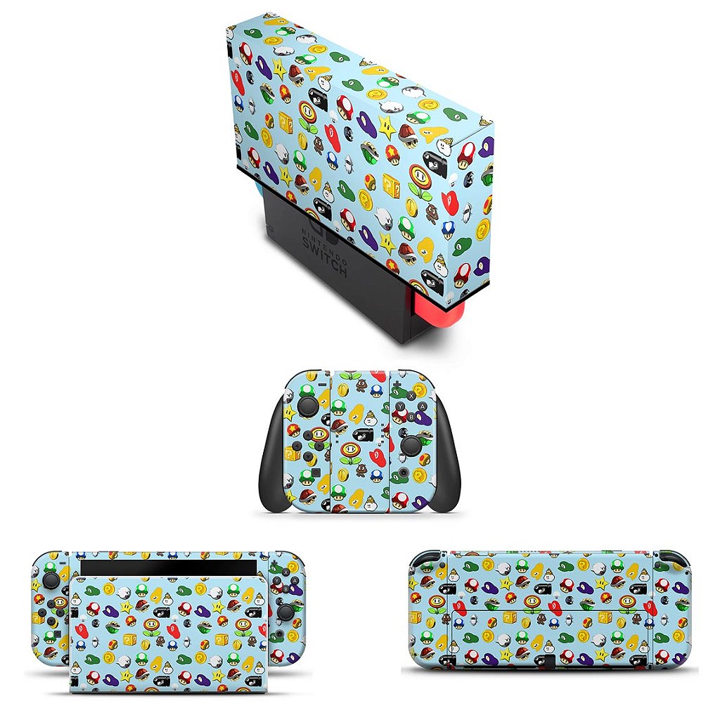 KIT Capa Anti Poeira e Skin Anti-Rage Nintendo Switch 1 Oled - Super Mario
