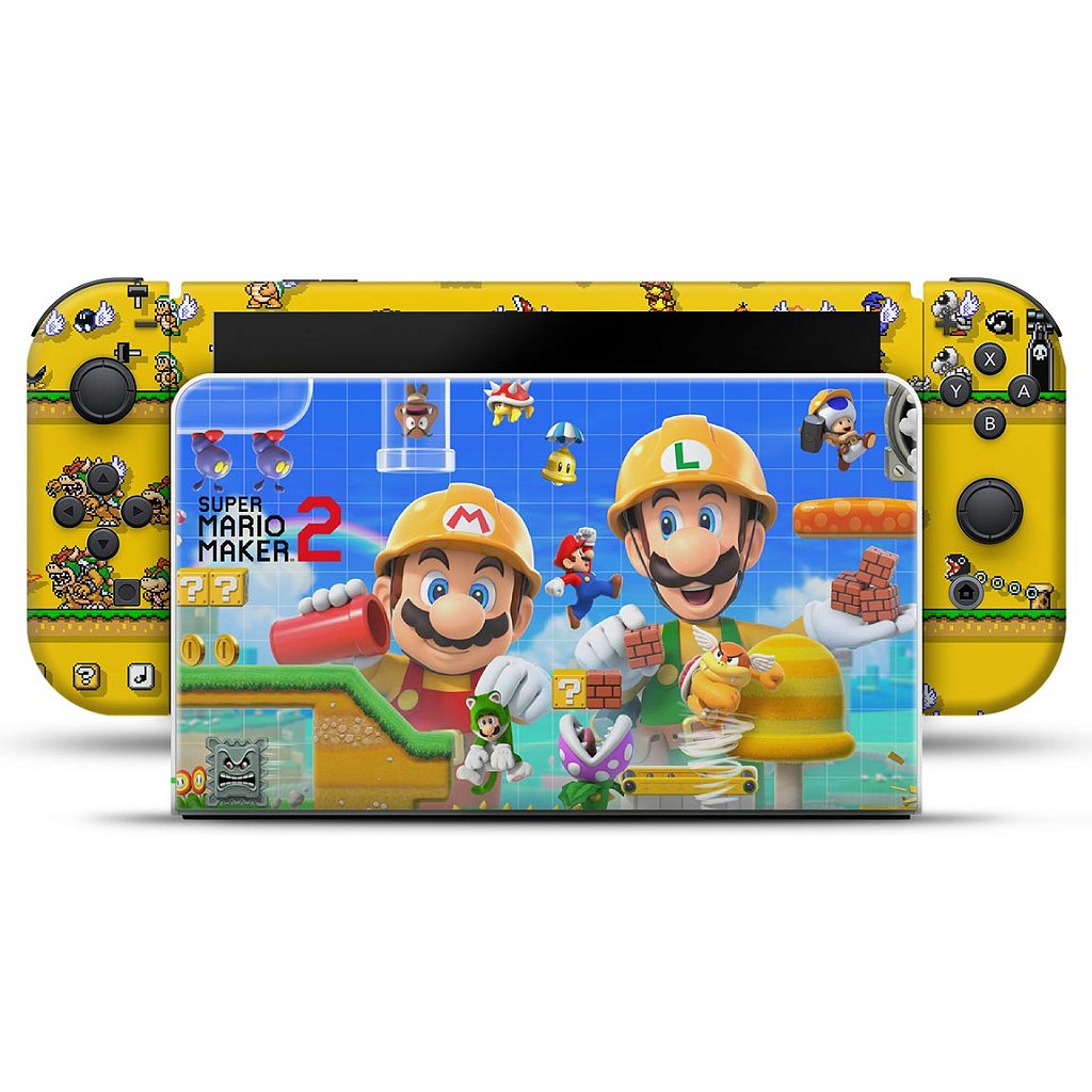 KIT Capa Anti Poeira e Skin Anti-Rage Nintendo Switch 1 Oled - Super Mario Maker 2 - Pop Arte Skins - foto 3