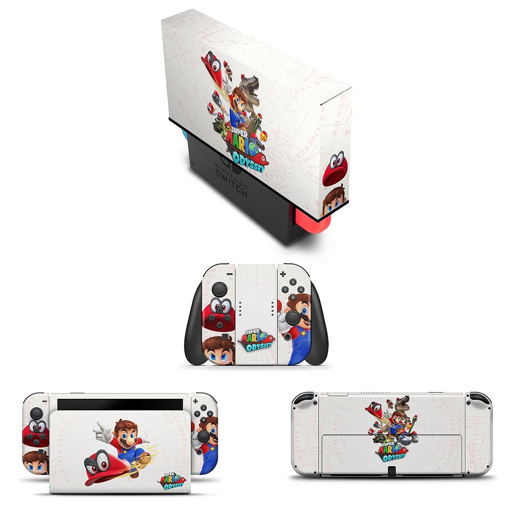 KIT Capa Anti Poeira e Skin Anti-Rage Nintendo Switch 1 Oled - Super Mario Odyssey