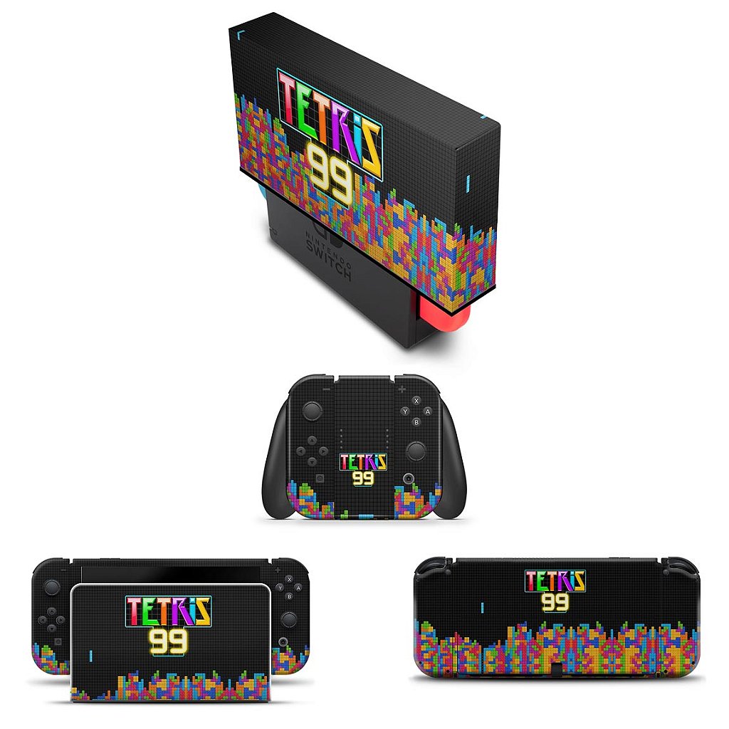 KIT Capa Anti Poeira e Skin Anti-Rage Nintendo Switch 1 Oled - Tetris 99