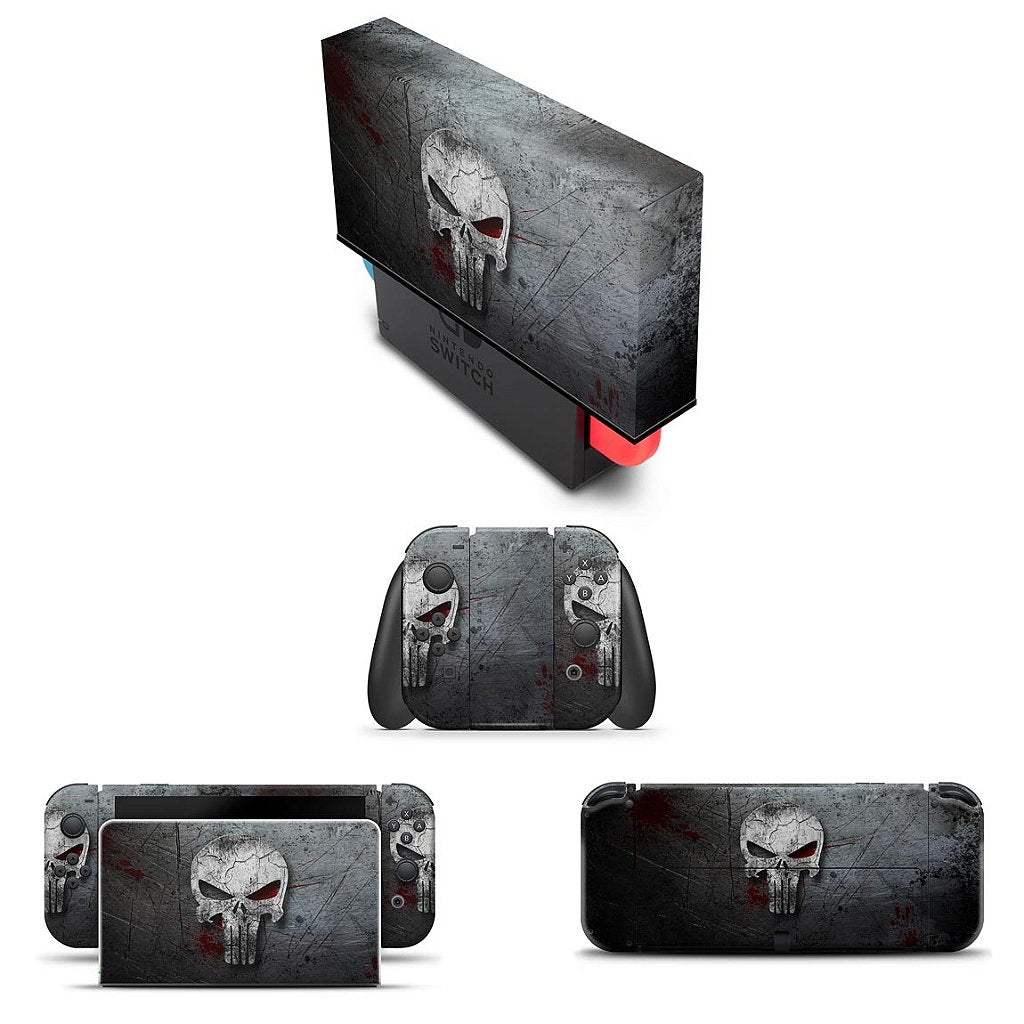 KIT Capa Anti Poeira e Skin Anti-Rage Nintendo Switch 1 Oled - The Punisher Justiceiro