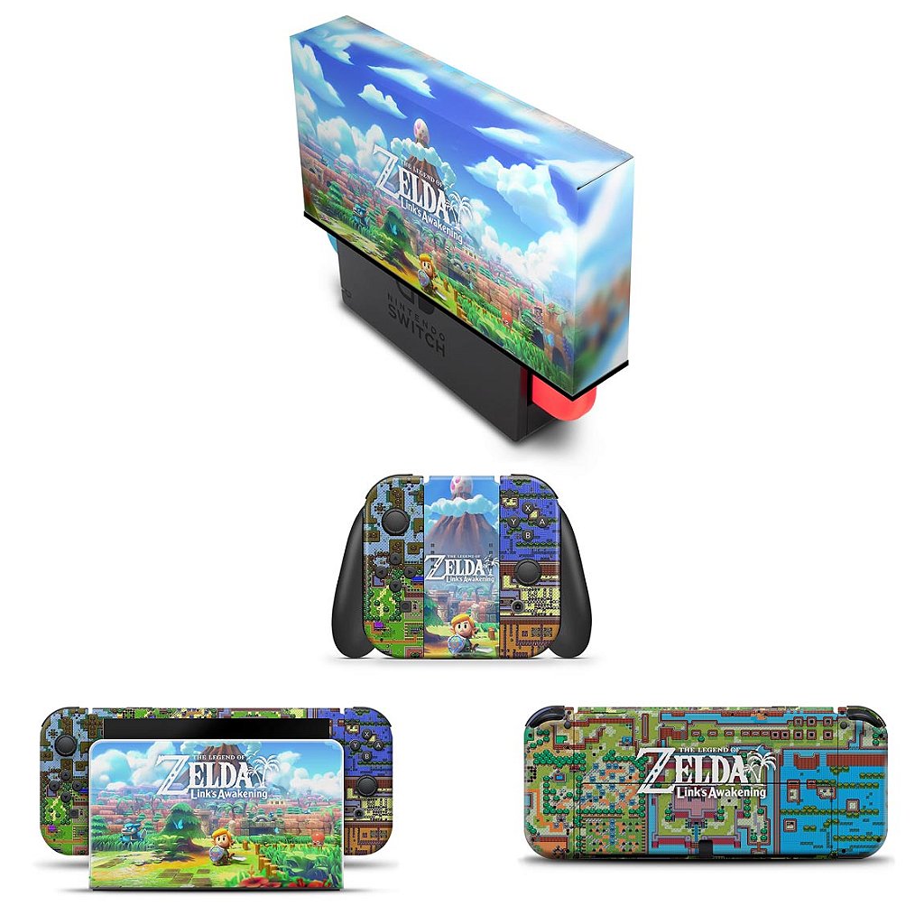 KIT Capa Anti Poeira e Skin Anti-Rage Nintendo Switch 1 Oled - Zelda Link's Awakening