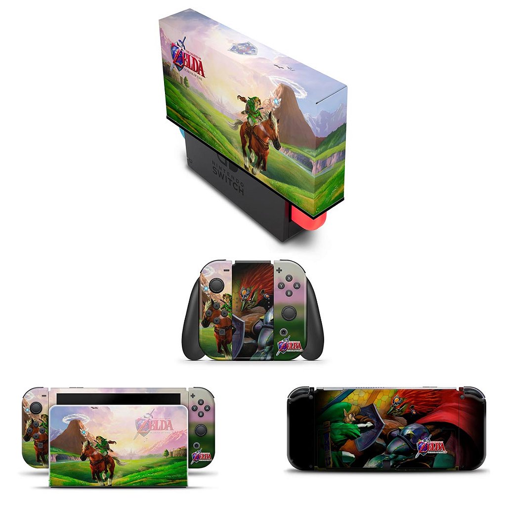 KIT Capa Anti Poeira e Skin Anti-Rage Nintendo Switch 1 Oled - Zelda Ocarina Of Time