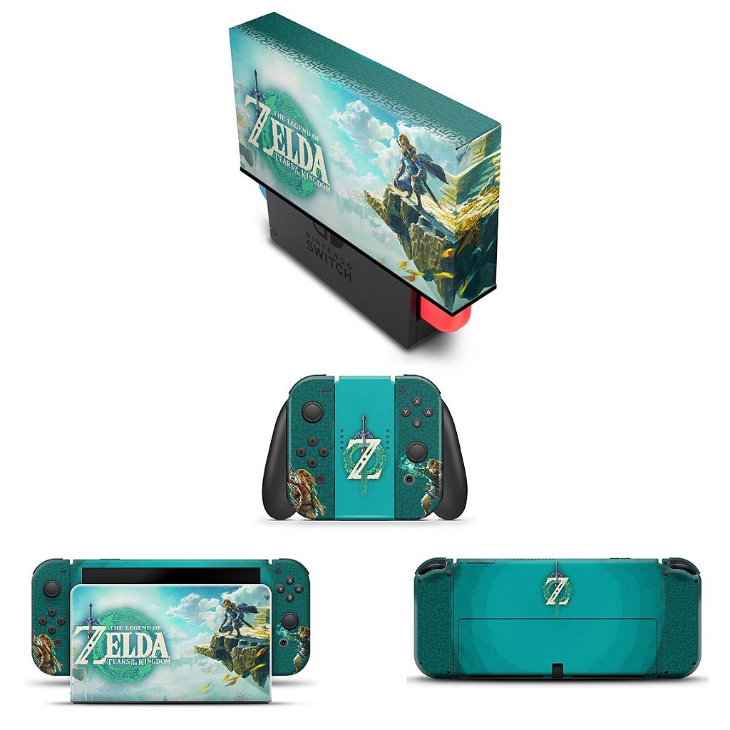KIT Capa Anti Poeira e Skin Anti-Rage Nintendo Switch 1 Oled - Zelda Tears of the Kingdom