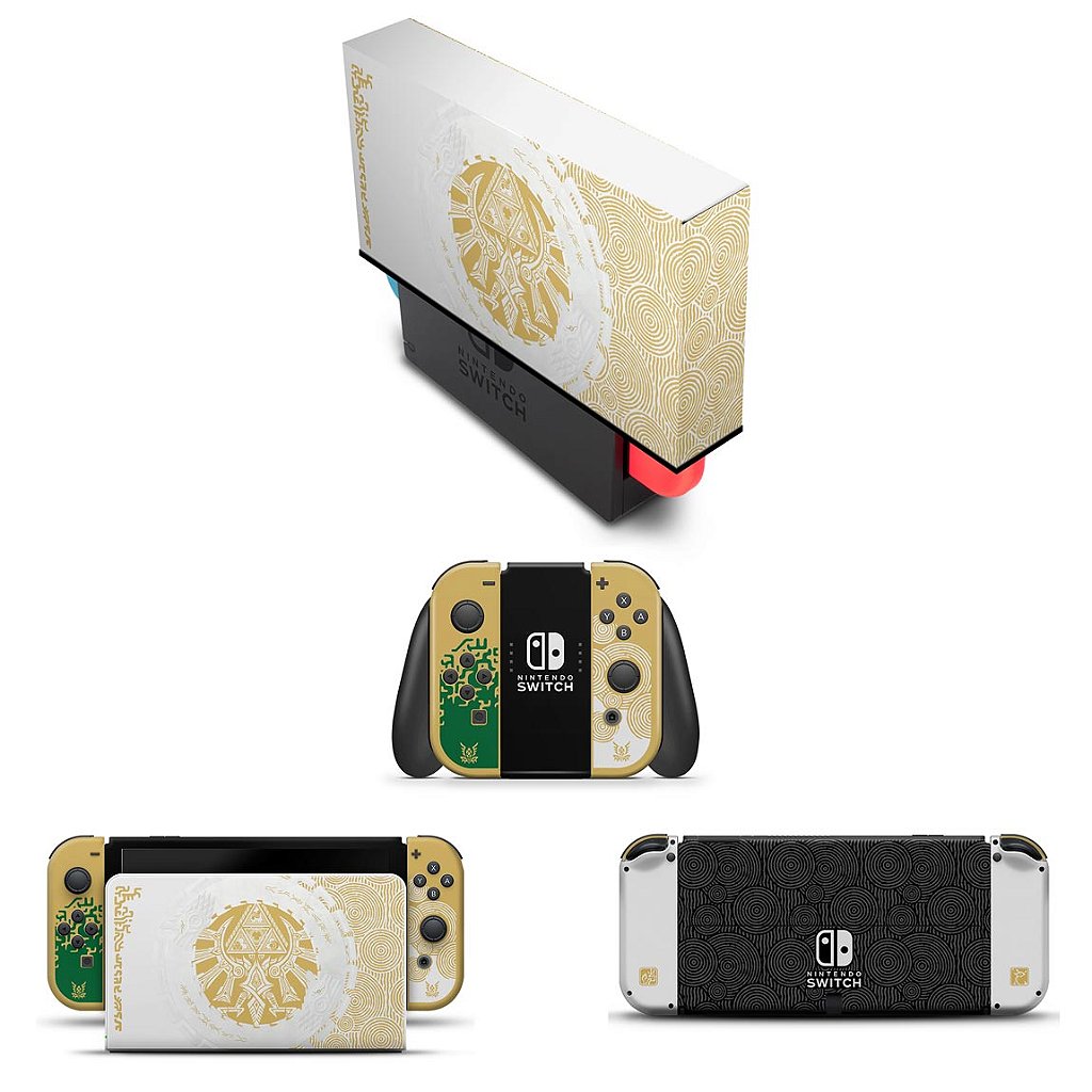 KIT Capa Anti Poeira e Skin Anti-Rage Nintendo Switch 1 Oled - Zelda Tears of the Kingdom Edition