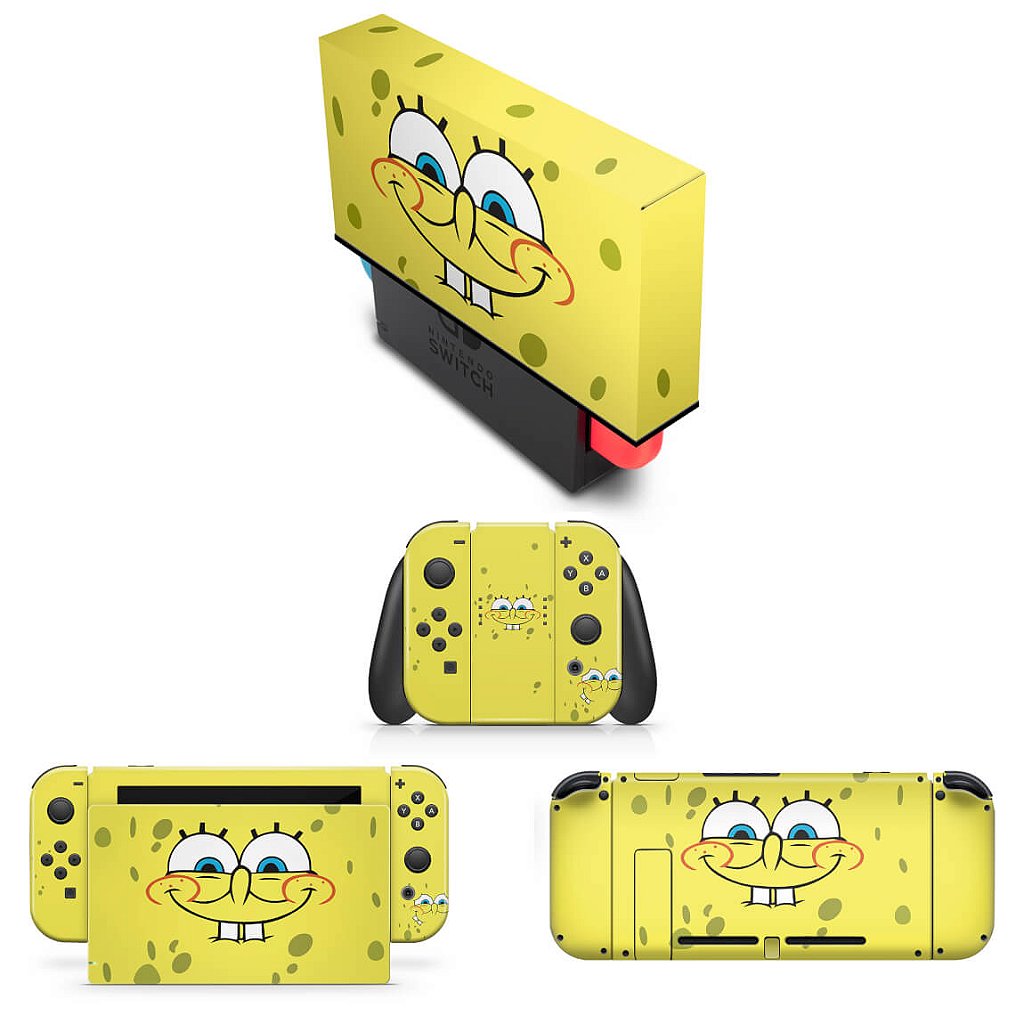 KIT Capa Anti Poeira e Skin Anti-Rage Nintendo Switch 1 - Bob Esponja