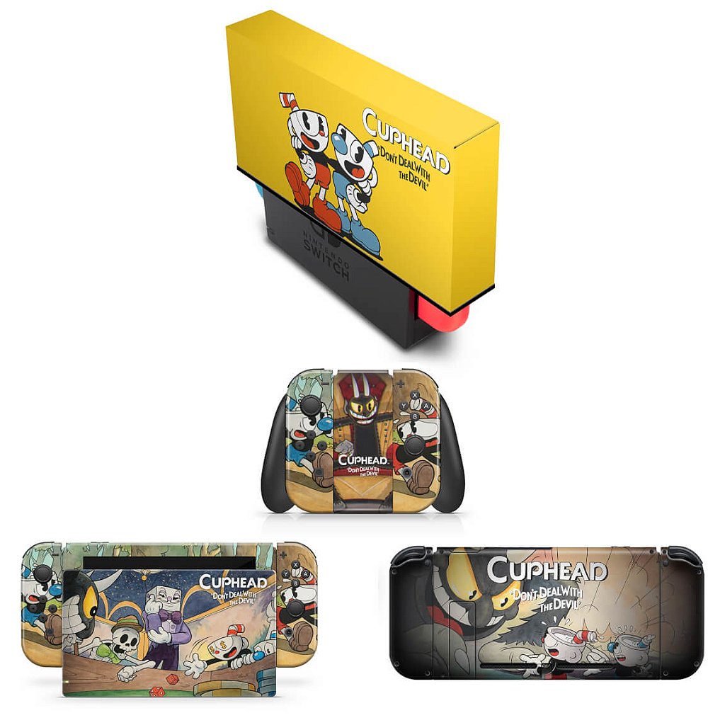 KIT Capa Anti Poeira e Skin Anti-Rage Nintendo Switch 1 - Cuphead