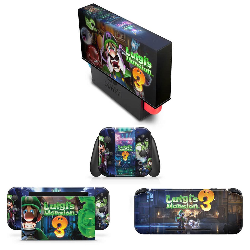 KIT Capa Anti Poeira e Skin Anti-Rage Nintendo Switch 1 - Luigi's Mansion 3