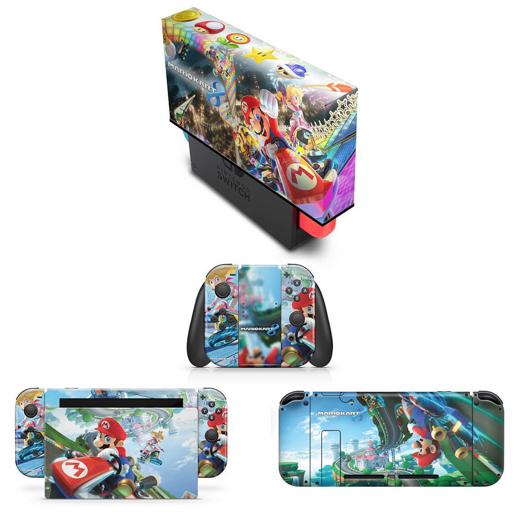 KIT Capa Anti Poeira e Skin Anti-Rage Nintendo Switch 1 - Mario Kart 8