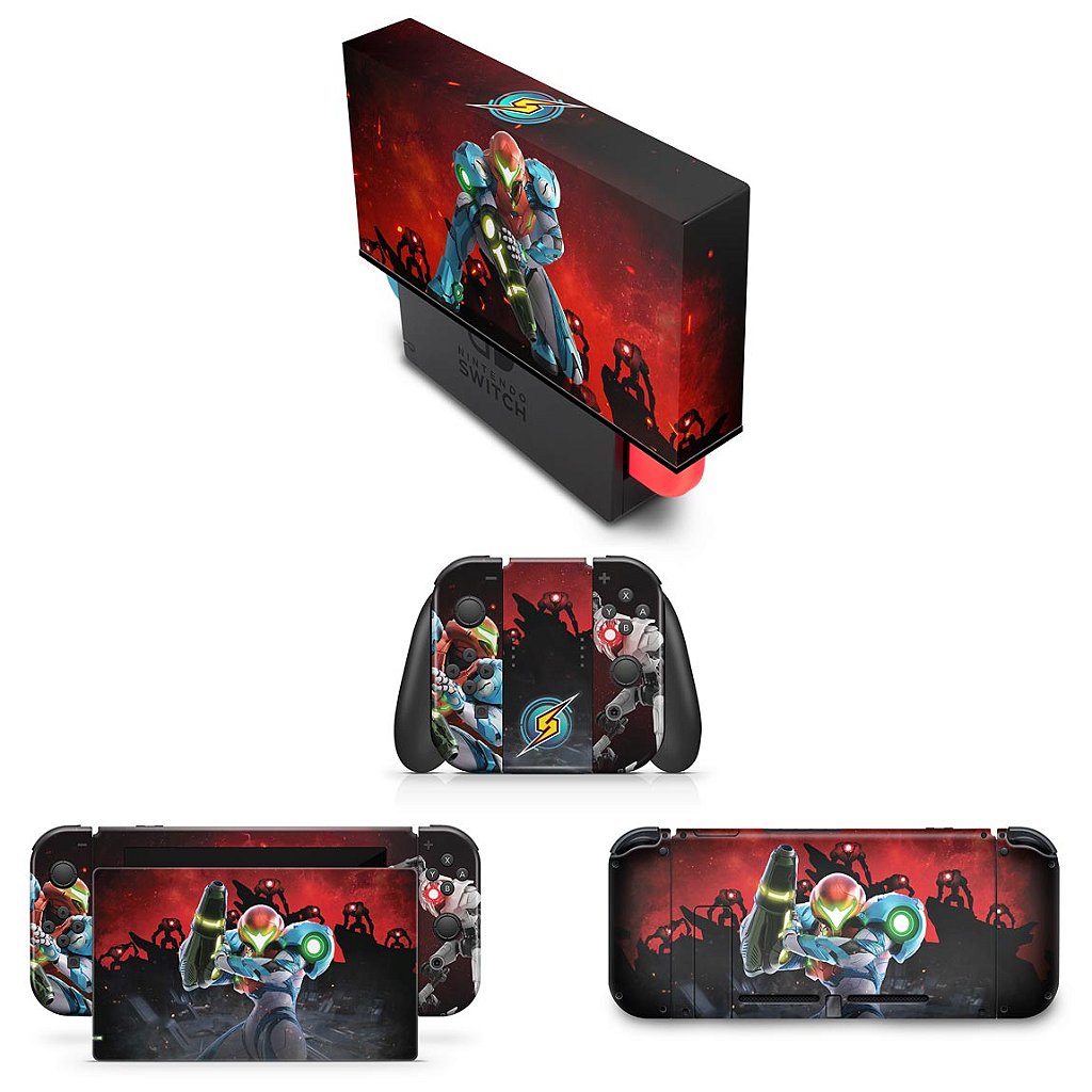KIT Capa Anti Poeira e Skin Anti-Rage Nintendo Switch 1 - Metroid Dread