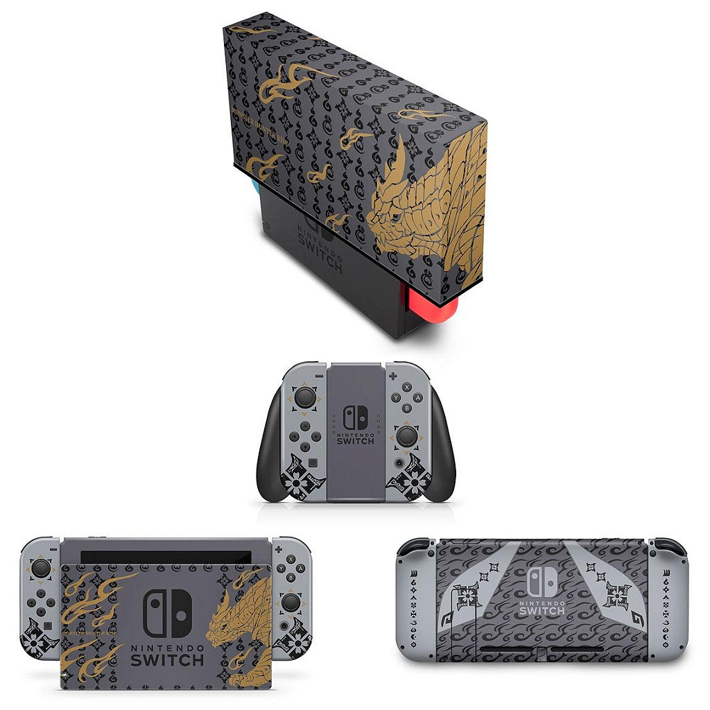 KIT Capa Anti Poeira e Skin Anti-Rage Nintendo Switch 1 - Monster Hunter Rise