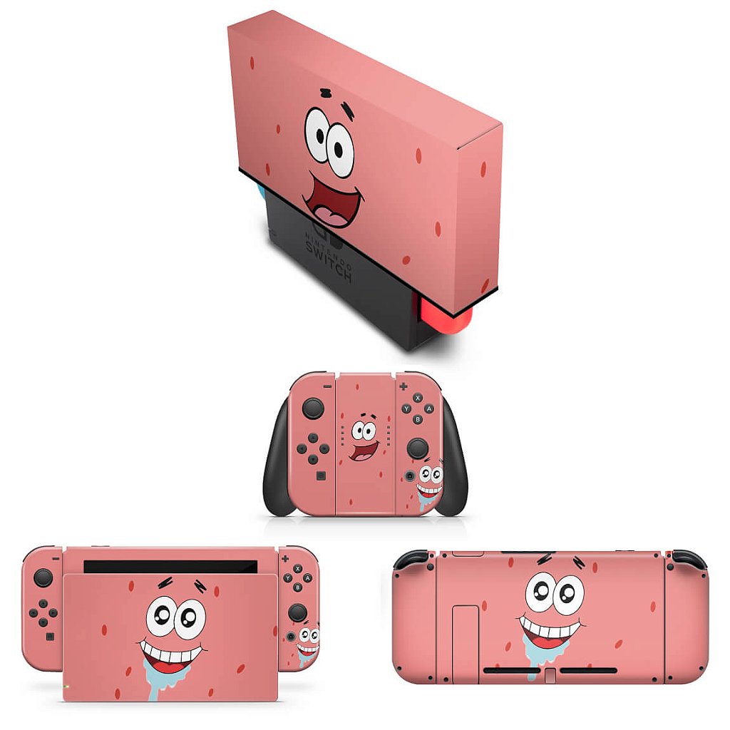 KIT Capa Anti Poeira e Skin Anti-Rage Nintendo Switch 1 - Patrick Bob Esponja