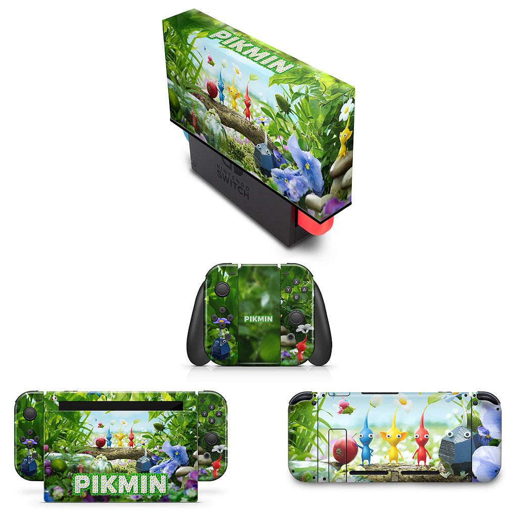 KIT Capa Anti Poeira e Skin Anti-Rage Nintendo Switch 1 - Pikmin
