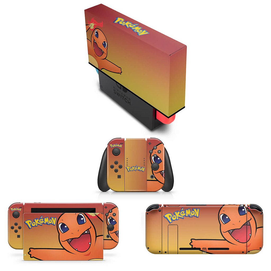 KIT Capa Anti Poeira e Skin Anti-Rage Nintendo Switch 1 - Pokémon Charmander