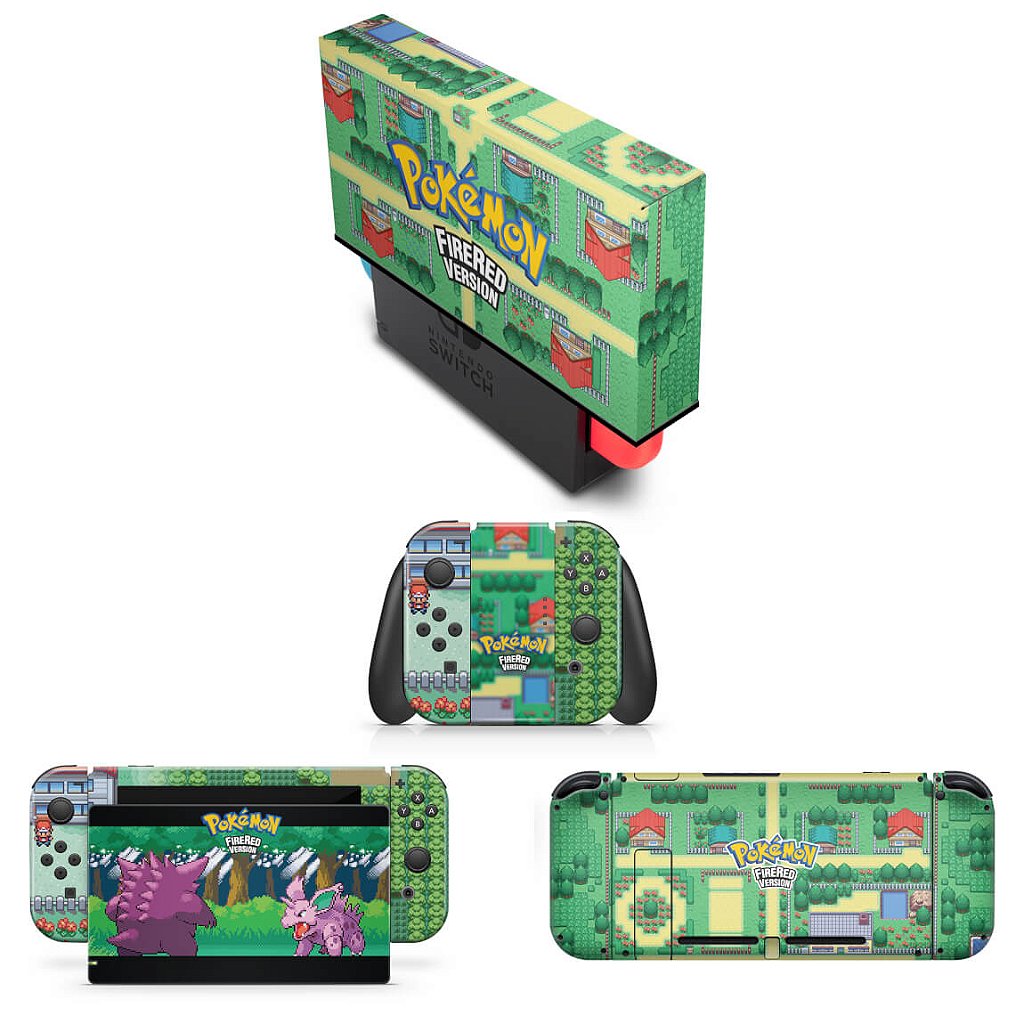 KIT Capa Anti Poeira e Skin Anti-Rage Nintendo Switch 1 - Pokemon Firered