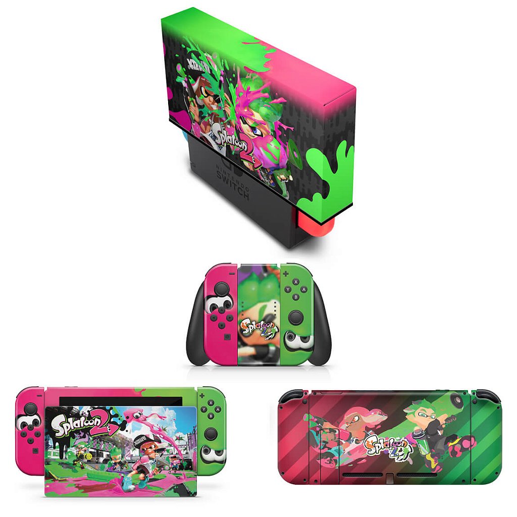 KIT Capa Anti Poeira e Skin Anti-Rage Nintendo Switch 1 - Splatoon 2