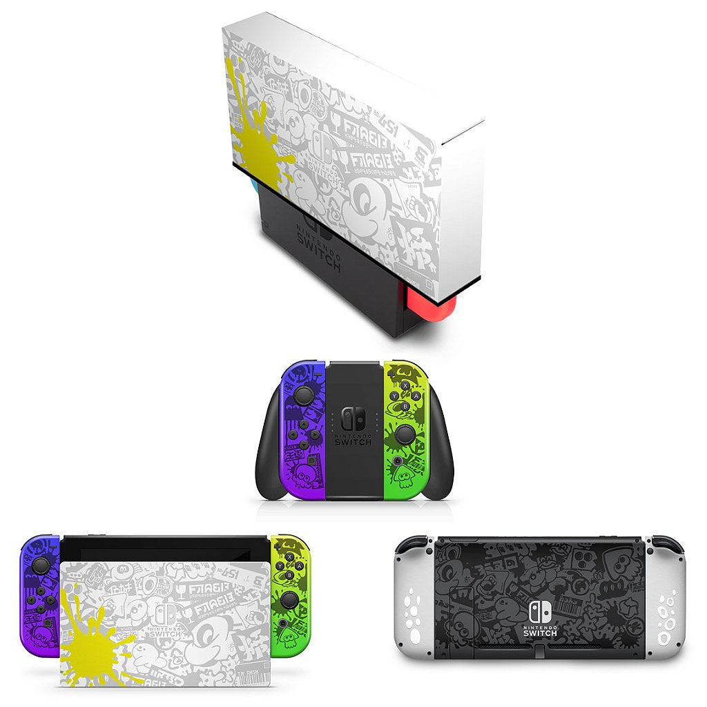 KIT Capa Anti Poeira e Skin Anti-Rage Nintendo Switch 1 - Splatoon 3 Special