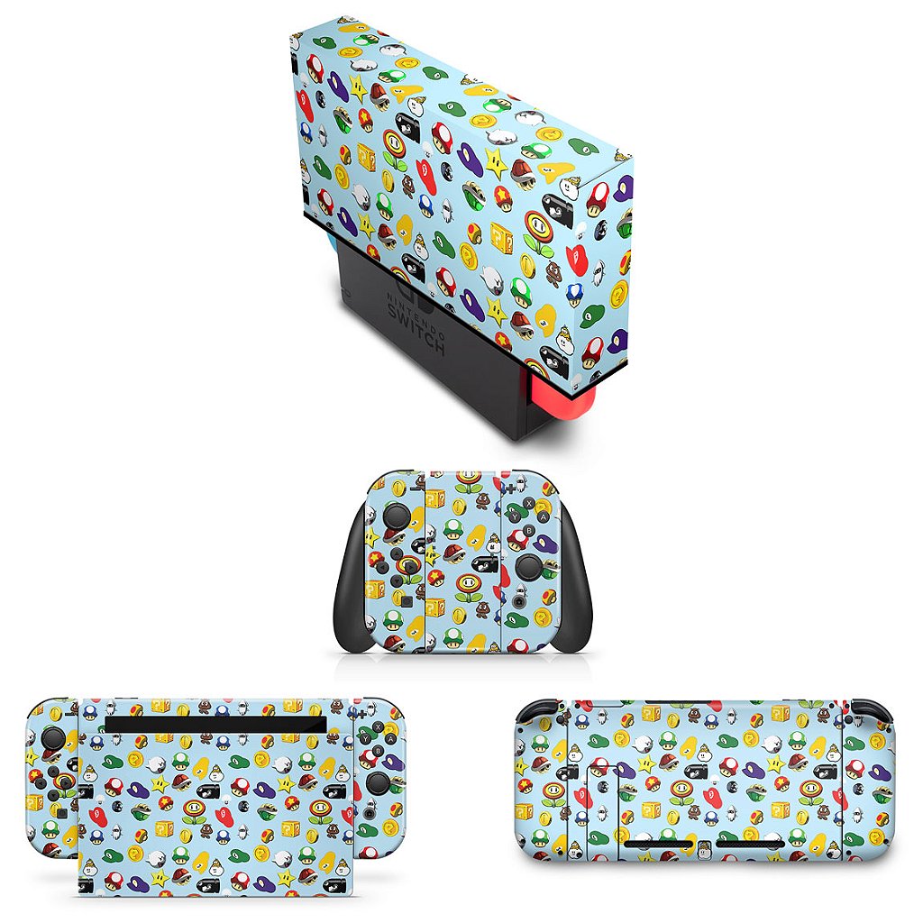 KIT Capa Anti Poeira e Skin Anti-Rage Nintendo Switch 1 - Super Mario