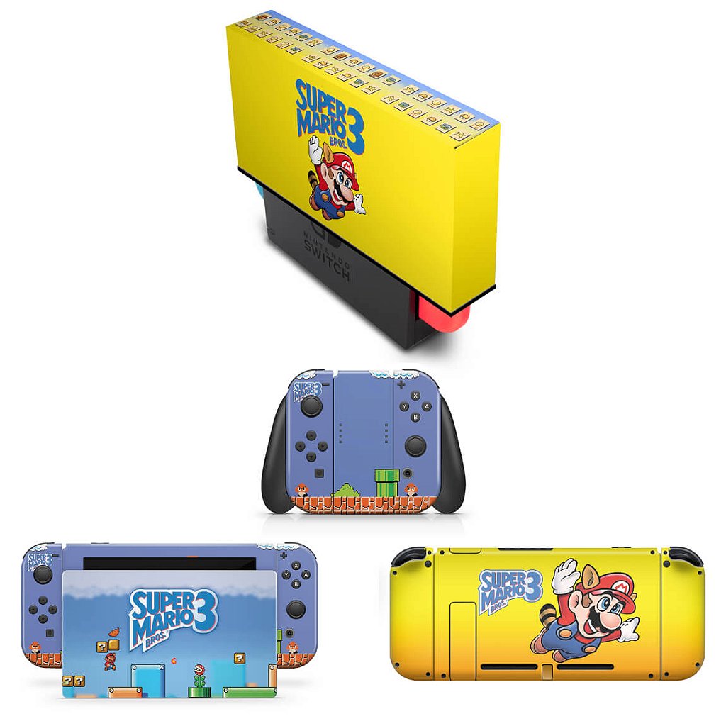 KIT Capa Anti Poeira e Skin Anti-Rage Nintendo Switch 1 - Super Mario Bros 3